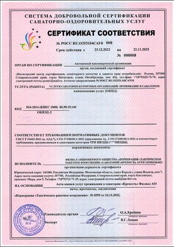 Сертификат на проживание от 23.12.2022